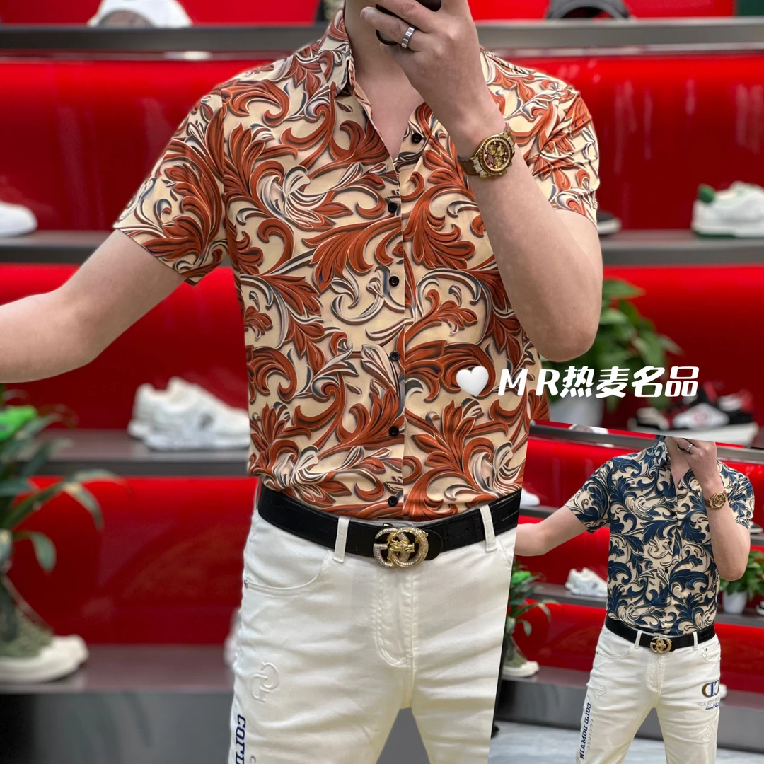 【热麦甄选】夏季短袖衬衫立体彼岸花25款 男士修身弹力免熨烫短袖