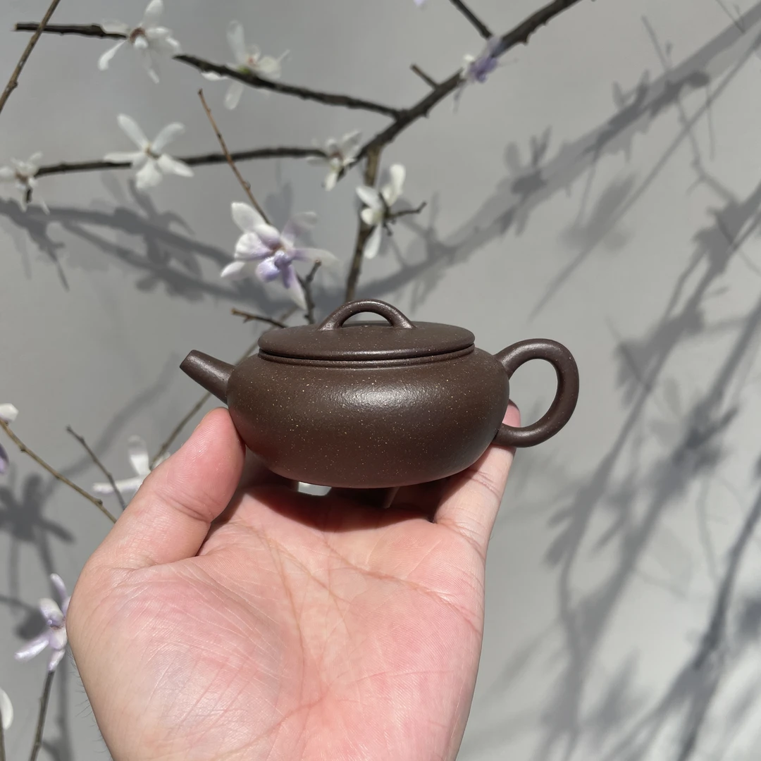 吸粉【扁晨】围炉夜话高端茶器宜兴原矿手工紫砂壶天青扁晨110cc