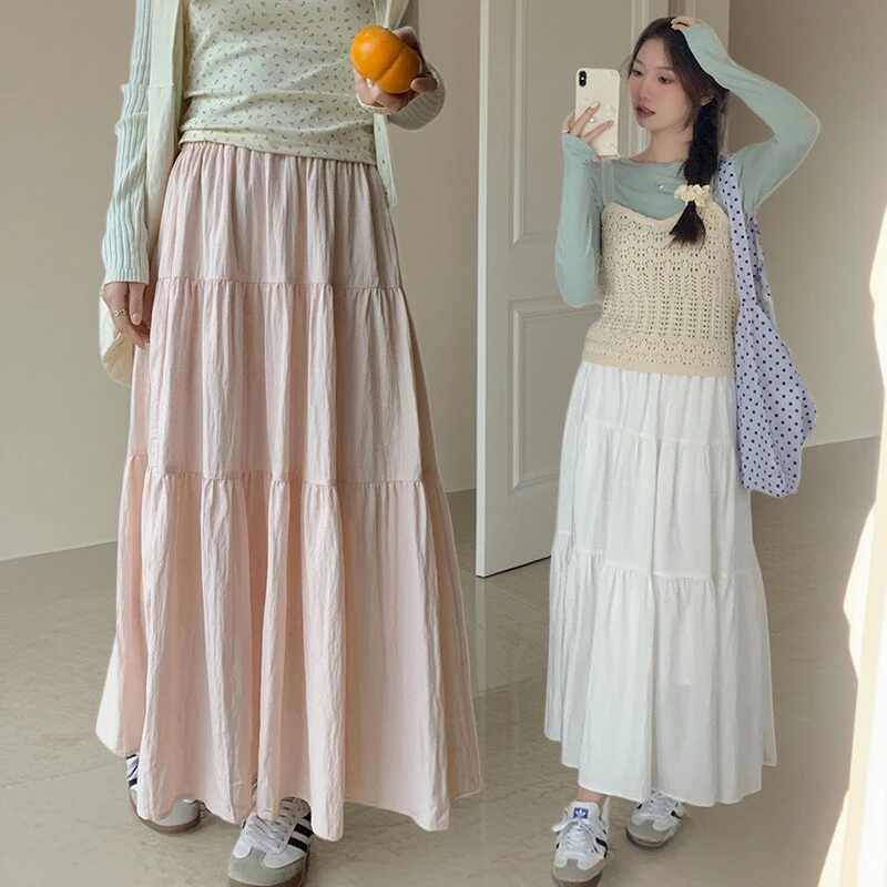 孕妇裙夏季薄款设计感拼接蛋糕裙2025新款时尚长裙垂感百搭半身裙
