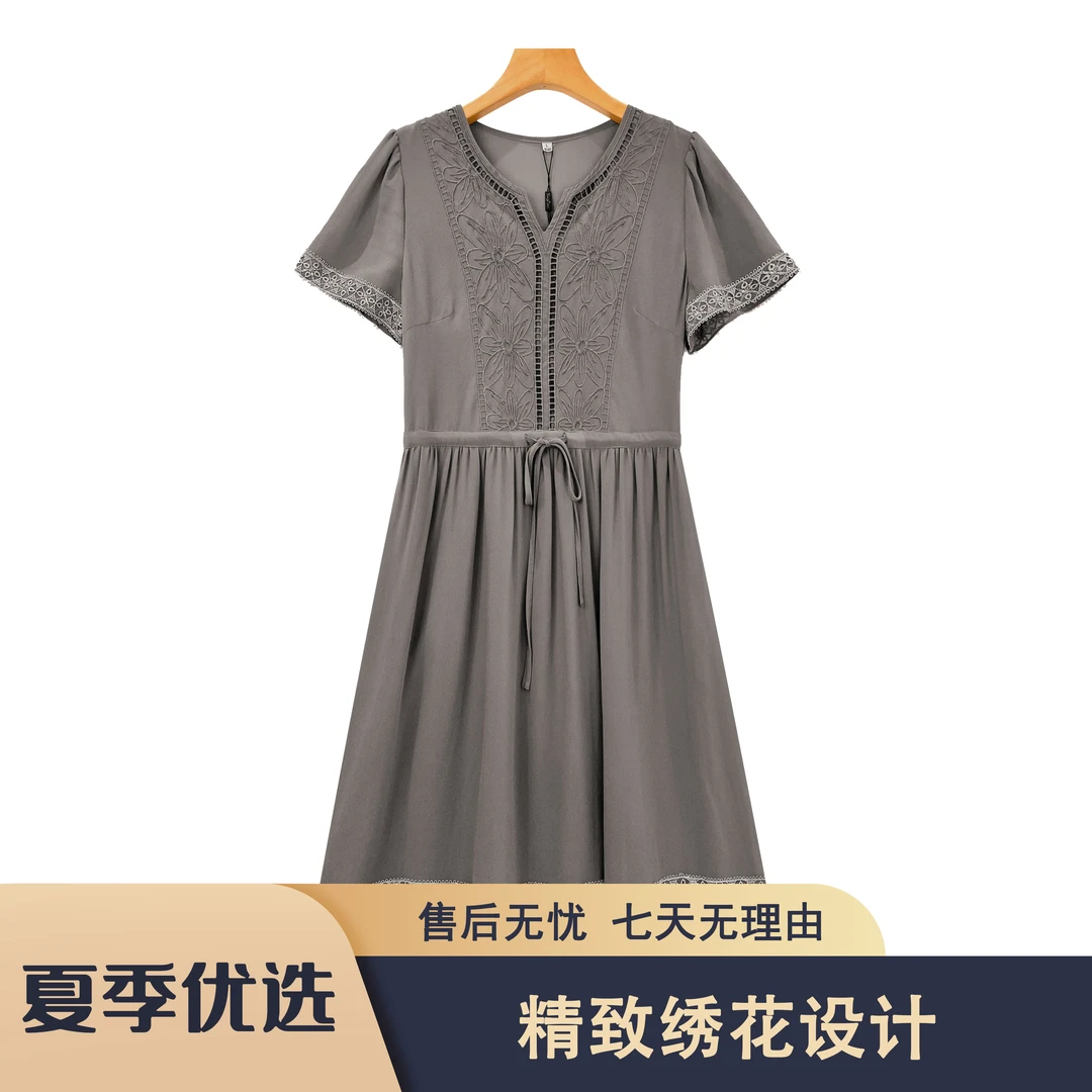 S195 传Q2025夏季优雅气质精致刺绣通勤时尚连衣裙CQYT23X3068款