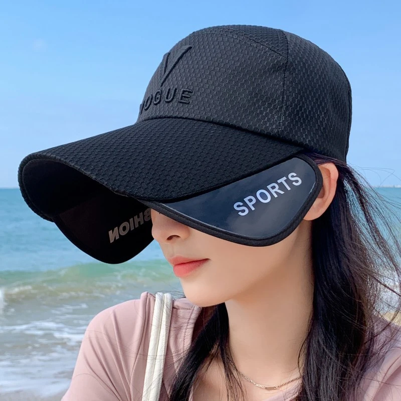 V标夏季遮阳帽女防紫外线伸缩精品棒球帽透气网帽户外运动太阳帽