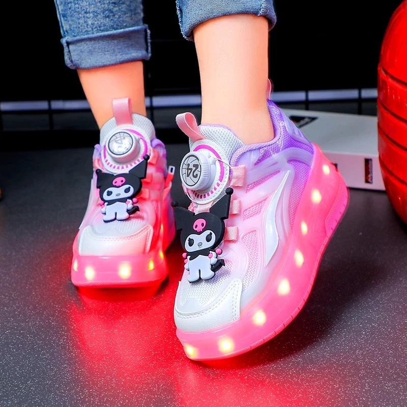 女童暴走鞋2025夏季新款儿童库洛米透气发光轮滑鞋女孩四轮溜冰鞋