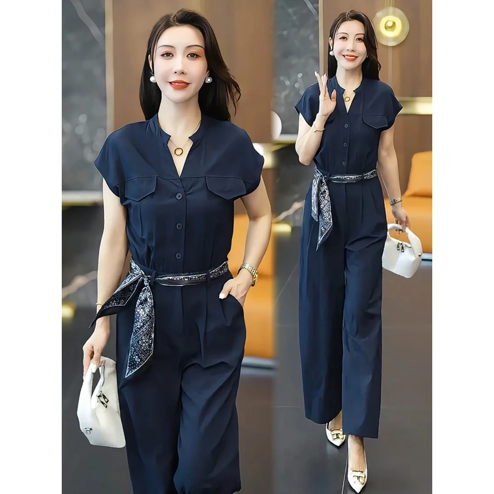 夏新款2025高级气质显瘦连体裤套装女