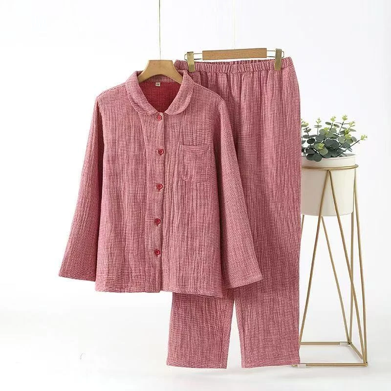 【四层纱睡衣】无印新疆棉60支无侧缝长袖长裤男女套装家居服