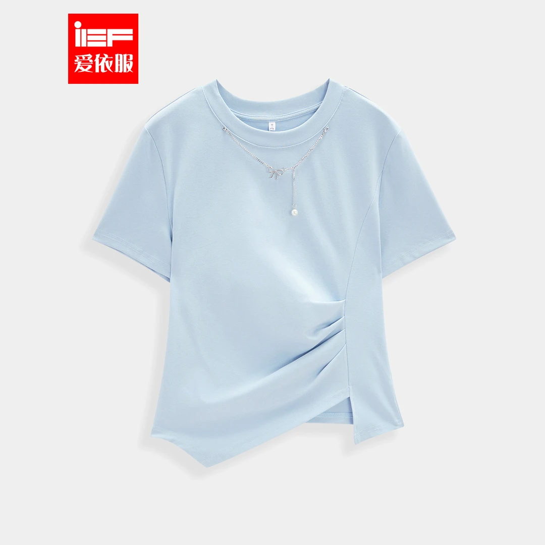 IEF/爱依服2025夏季新款上衣韩版休闲纯色简约小众设计别致T恤