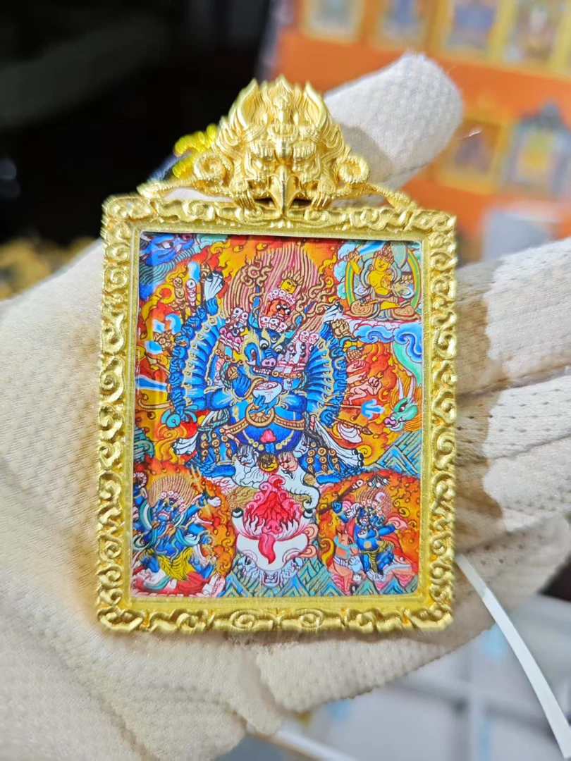 铜合金布艺吊坠 藏式风格大威德彩唐吊坠