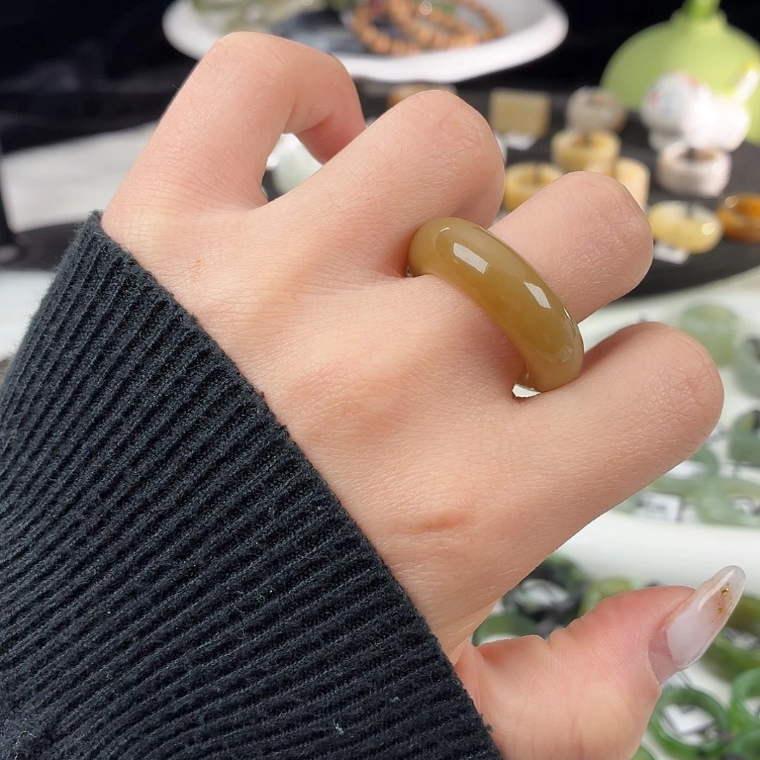 p***e和田玉（糖玉）未镶嵌戒指S79糖轮胎18.3拍4单