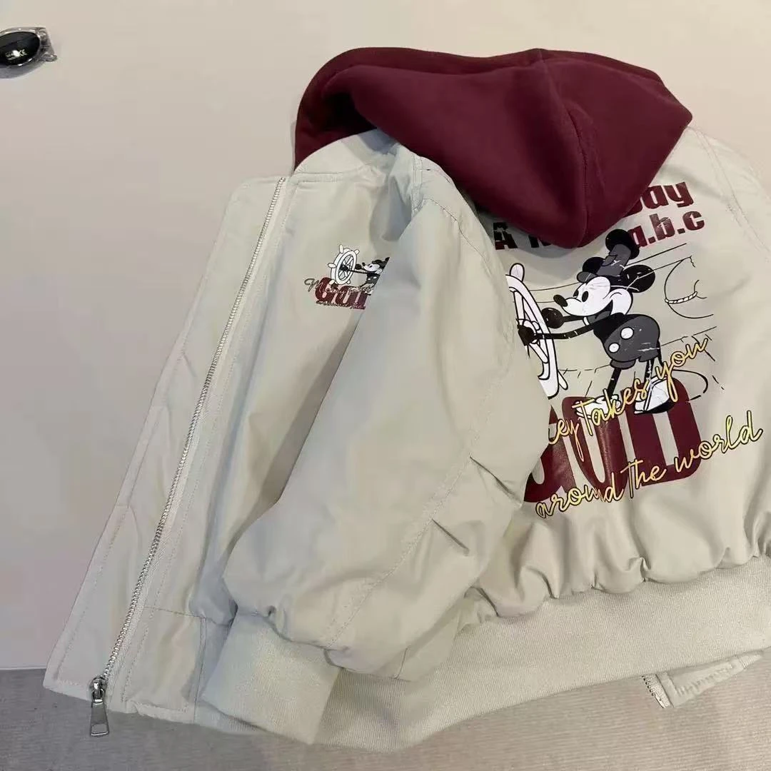 【现货】韩版儿童米奇连帽夹棉棒球服外套