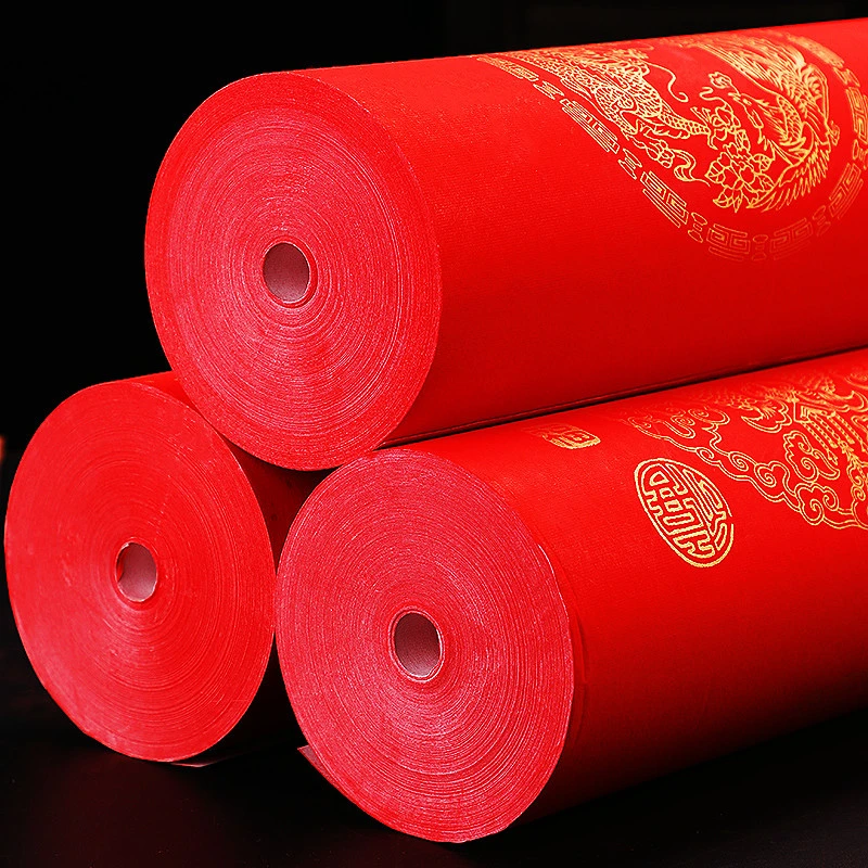 加厚蜡染万年红对联长卷宣纸2026马年空白手写大红色春联专用纸