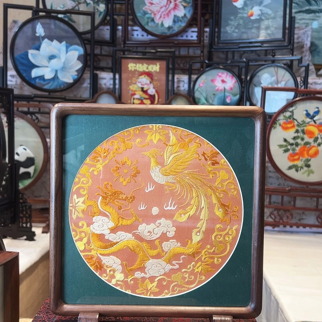 织绣苏绣摆台胡桃木手工双面