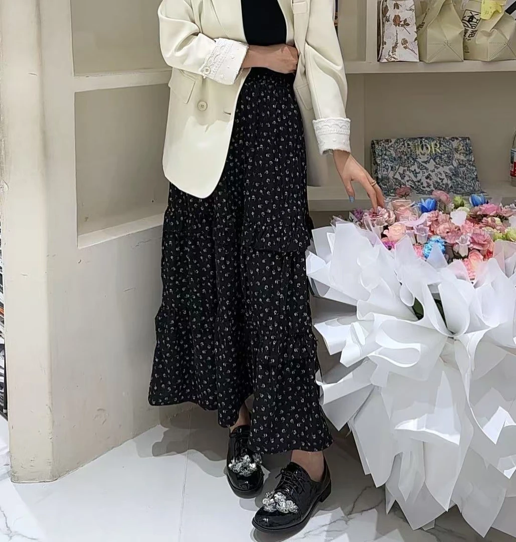 【碎花裙】欧货新款百搭复古小花松紧腰半身裙-9706