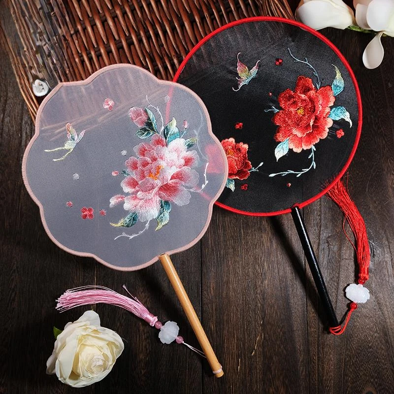 古风扇子刺绣扇子牡丹花鸟绣花扇舞蹈扇中国风
