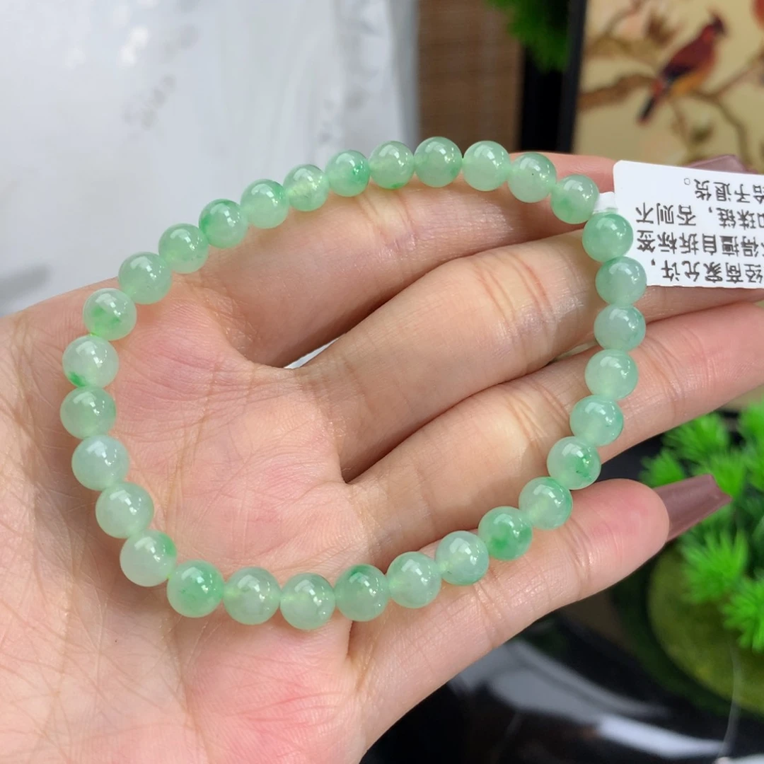 翡翠手链未镶嵌卡5.8冰飘阳绿花手串