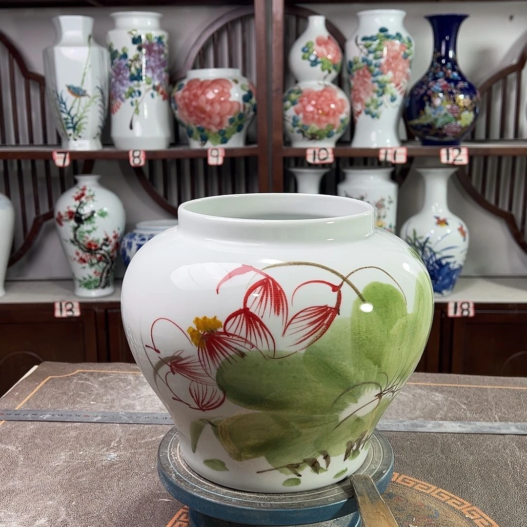 陶摆件景德镇陶瓷大口荷花