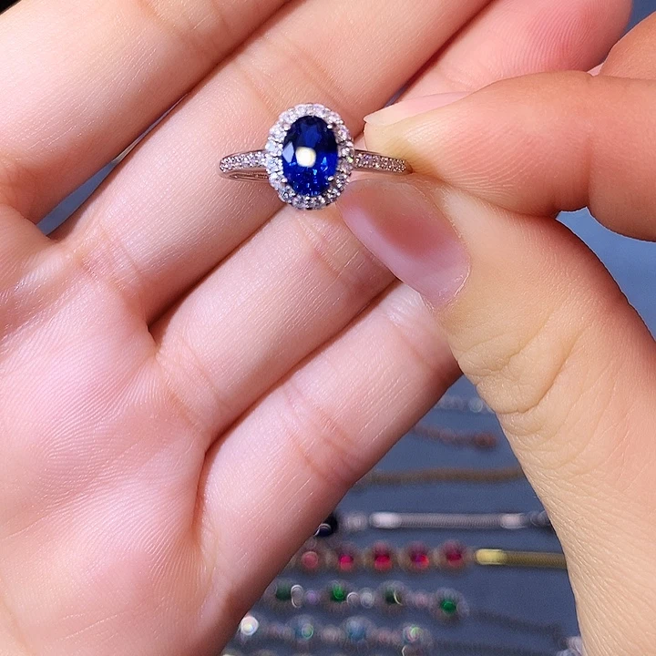 蓝宝石戒指银S925镶嵌