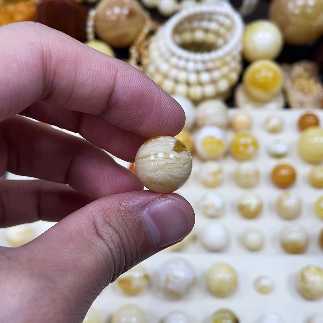 蜜蜡未镶嵌珠宝奇石16.1mm【千层虎皮橘金白花】圆珠