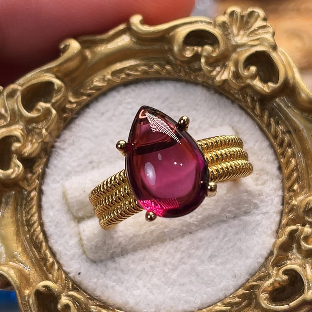 戒指石榴石银S925镀金镶嵌镁铝石榴石戒指