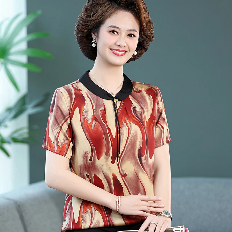 2025新款洋气衣服女妈妈装夏季中老年时尚国风气质显瘦遮肉上衣潮