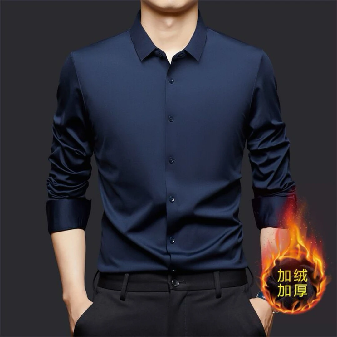 冬季加绒加厚长袖男士衬衫商务休闲弹力衬衣