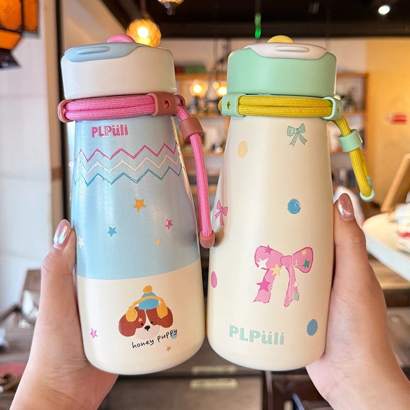 女生保温杯学生水杯2025新款高颜值双饮杯大容量上学专用便携水壶