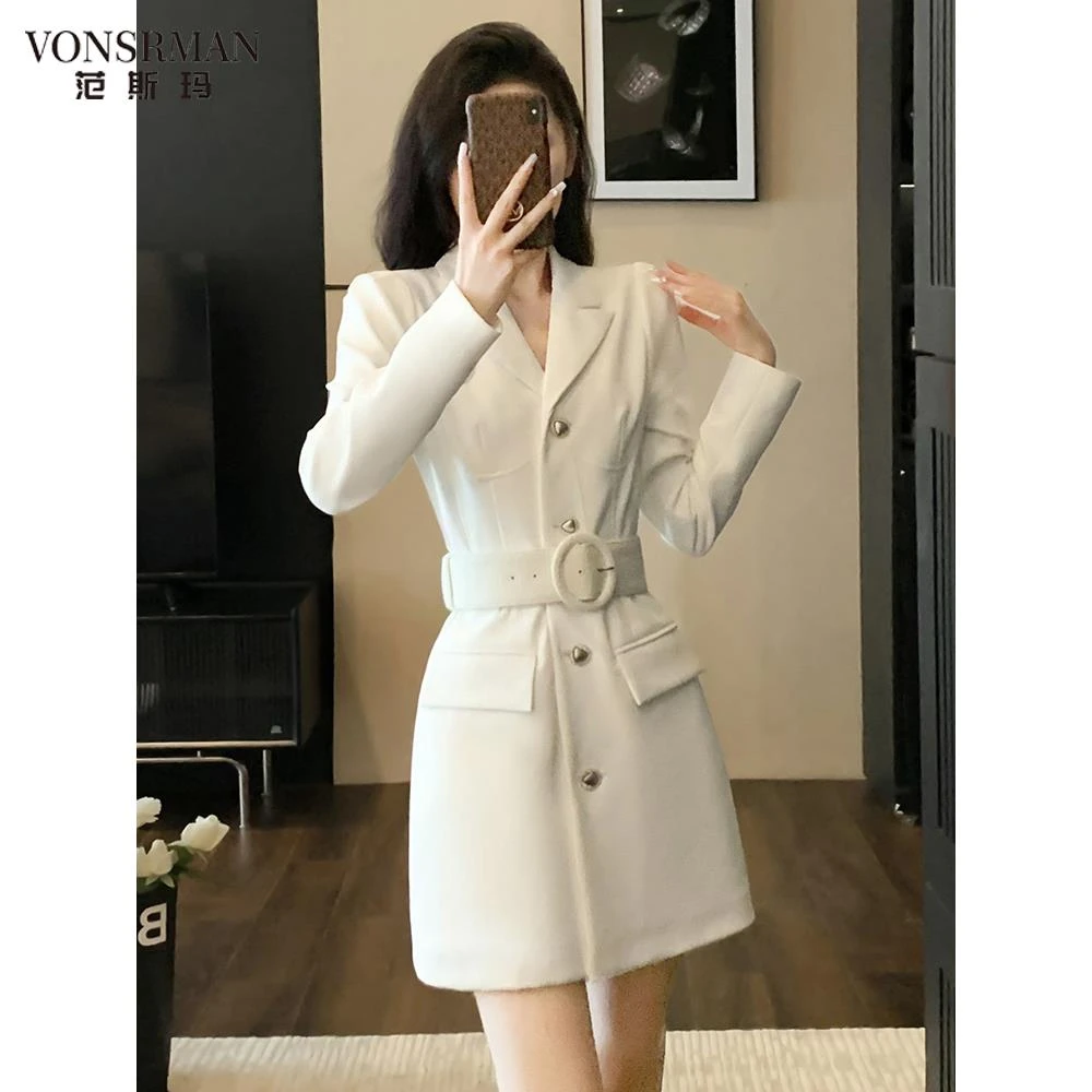 秋装女2025年新款白色西装连衣裙小个子气质高级感高端轻奢裙子女