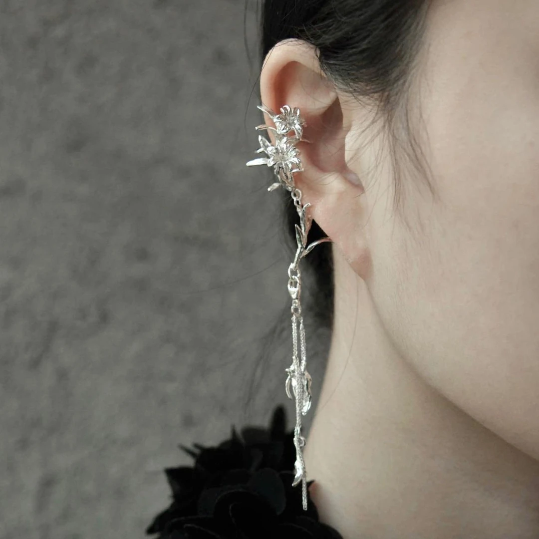 东黑三白 925银耳饰 百合银极蕊 s930银原创设计感中式流苏耳钉