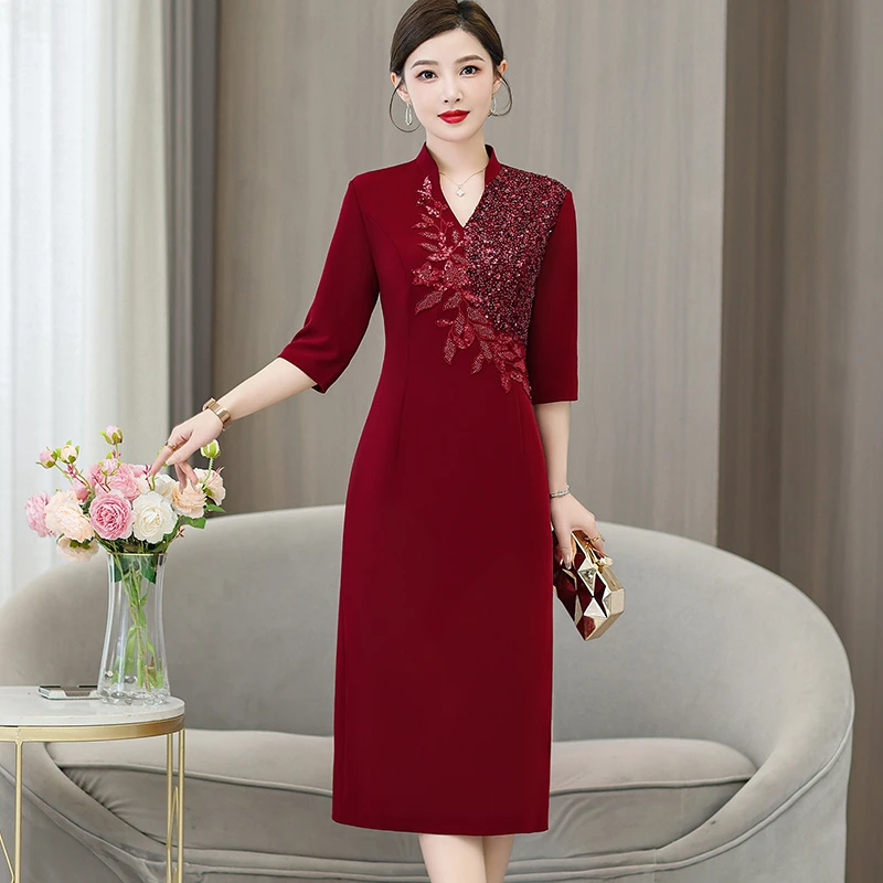 6626#2024春夏新款妈妈礼服年轻妈妈礼服喜婆婆婚宴装