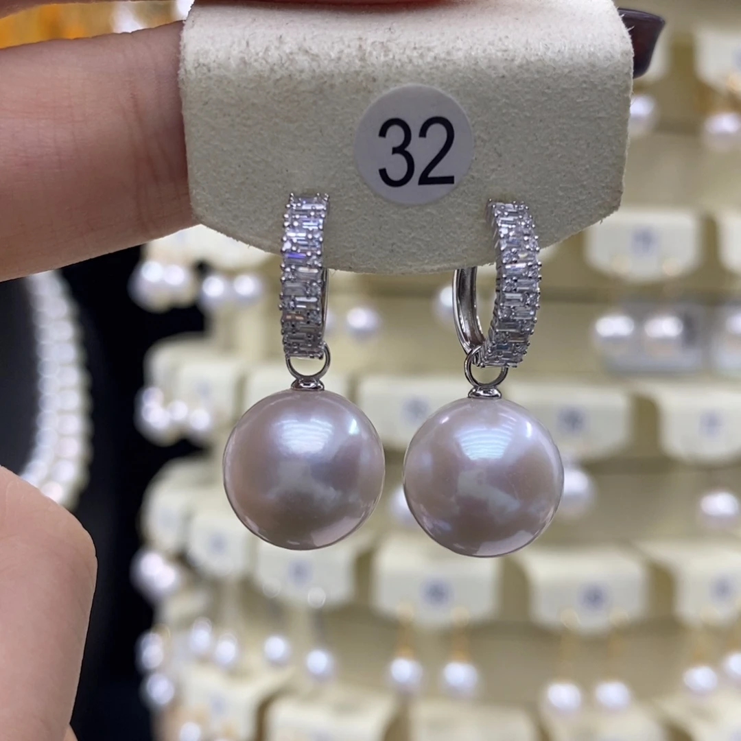银S925镶嵌淡水珍珠耳饰