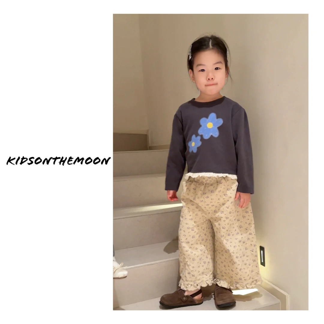 KidsOnTheMoon 灯芯绒碎花阔腿裤