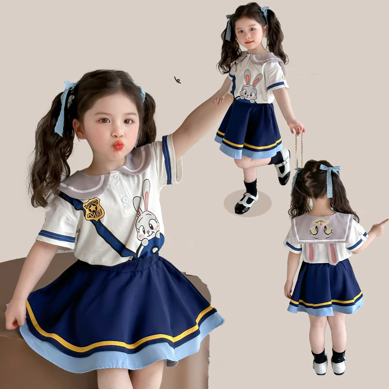 女童连衣裙夏装朱迪兔子警官儿童六一表演服小女孩学院风裙子套装