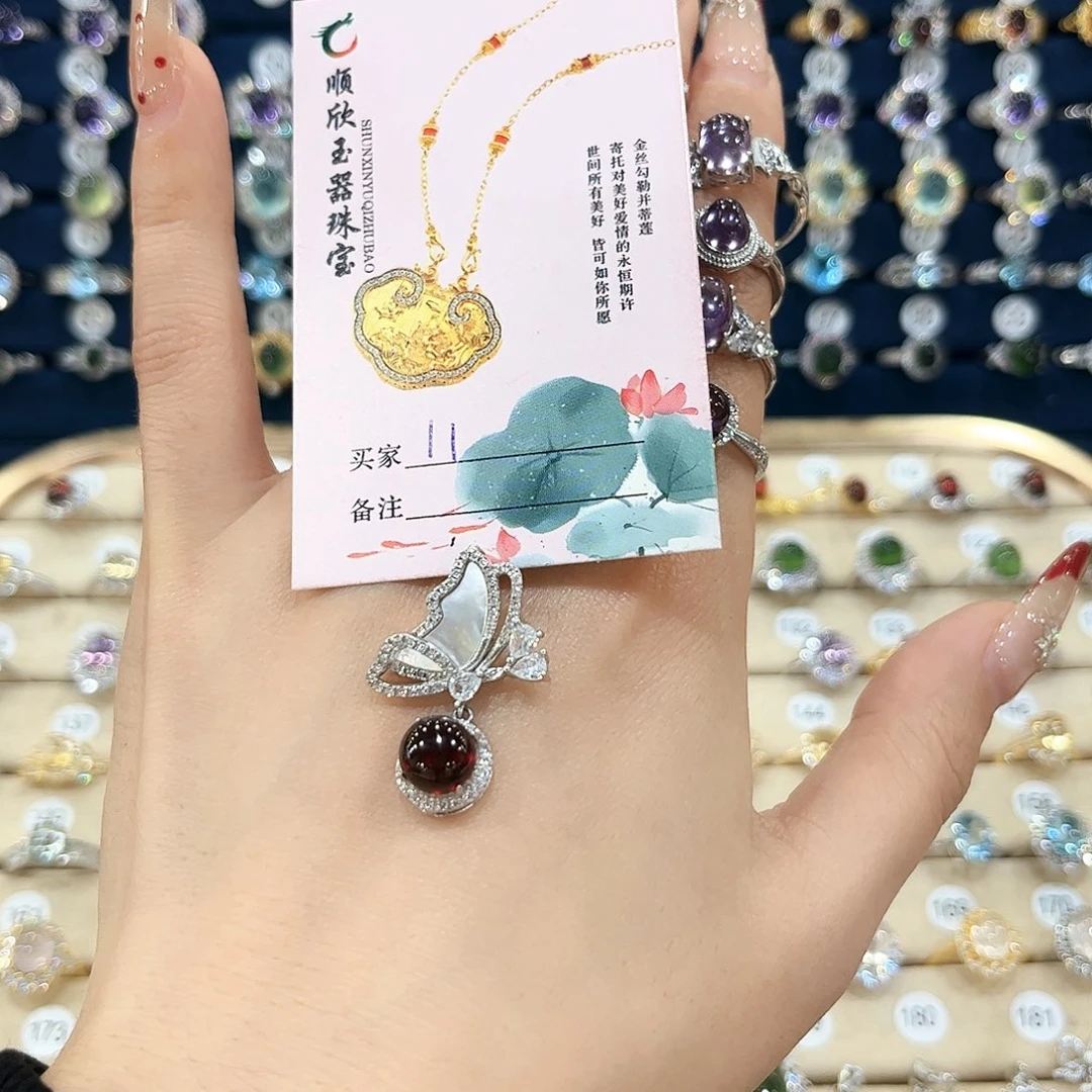 石榴石女款银S925镶嵌灵**作吊坠11