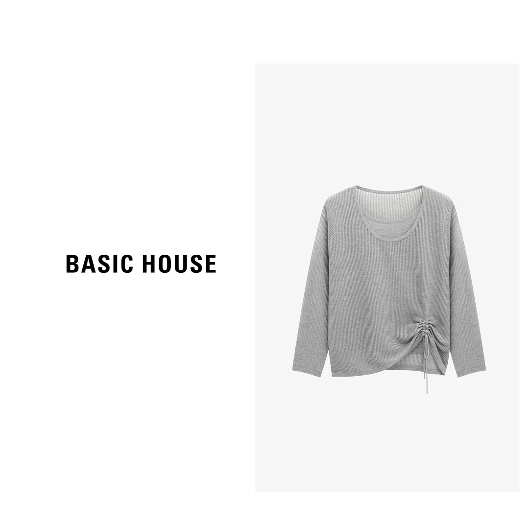 Basic House/百家好秋季新款不规则抽绳下摆针织衫-B0625B5HGM2