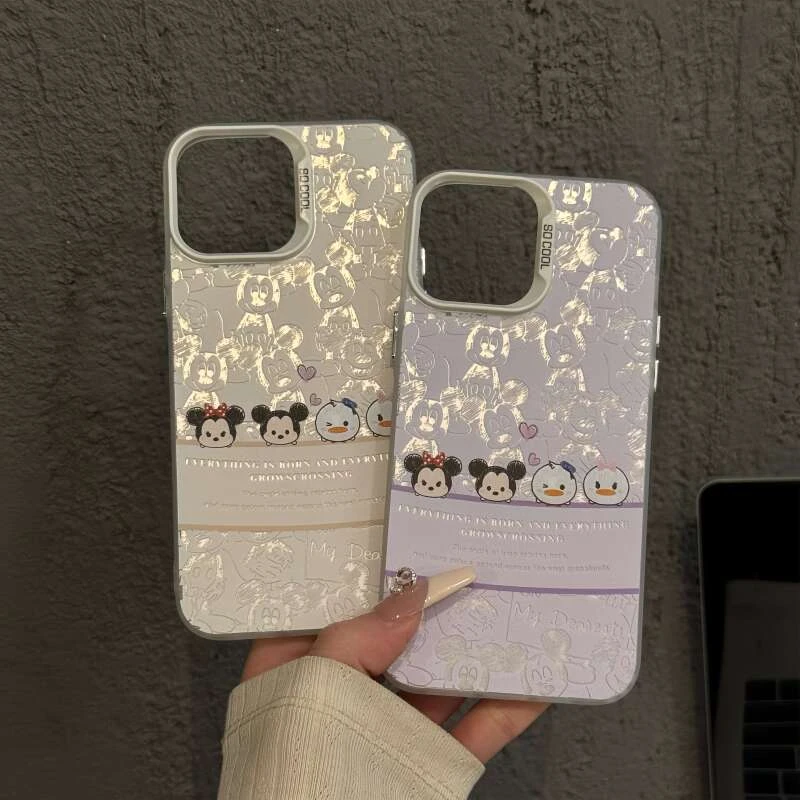 适用苹果16pro磨砂彩银14手机壳小众华为p60一排米奇唐老鸭小米15