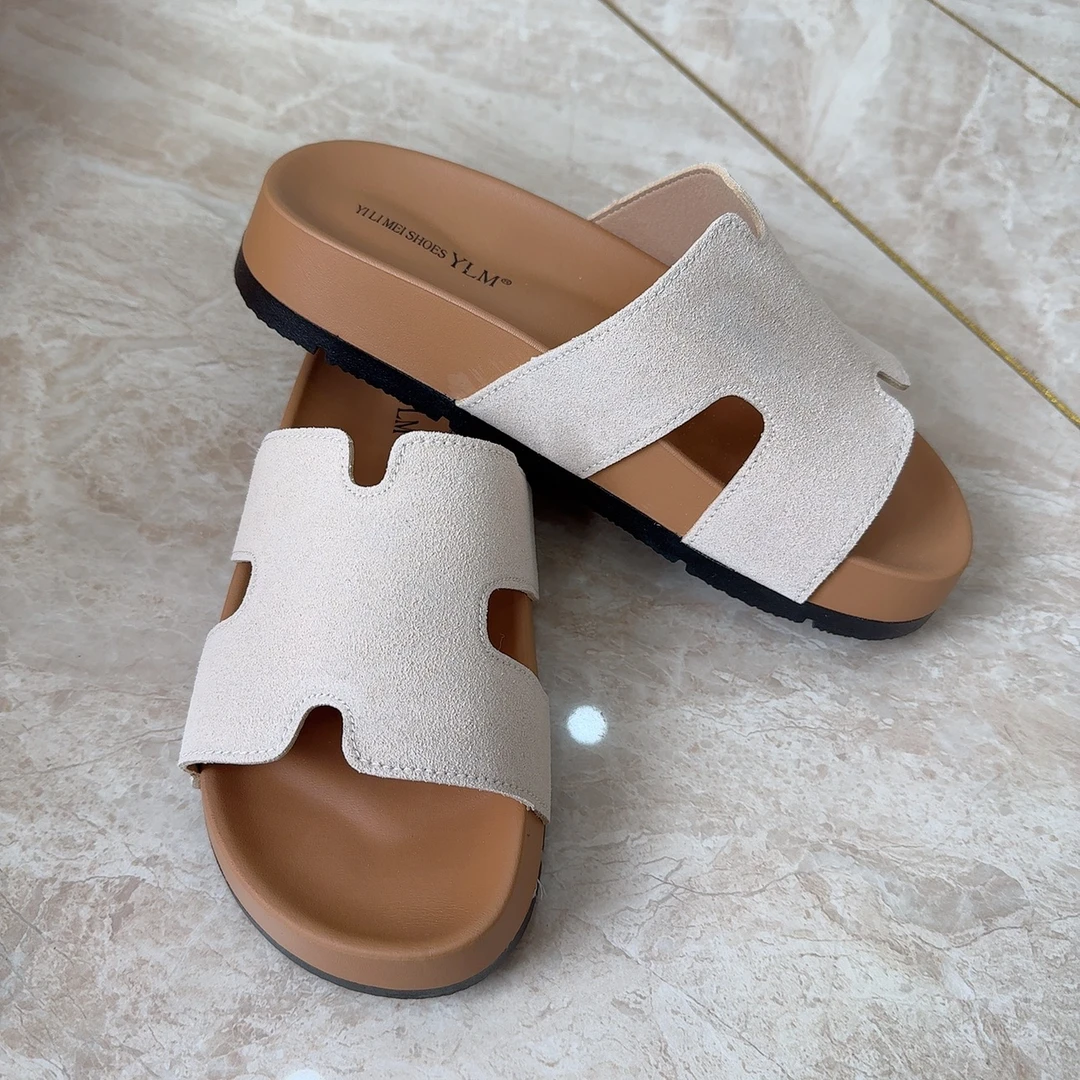 5583沙滩女士罗马风格厚底一字拖拼色法式休闲