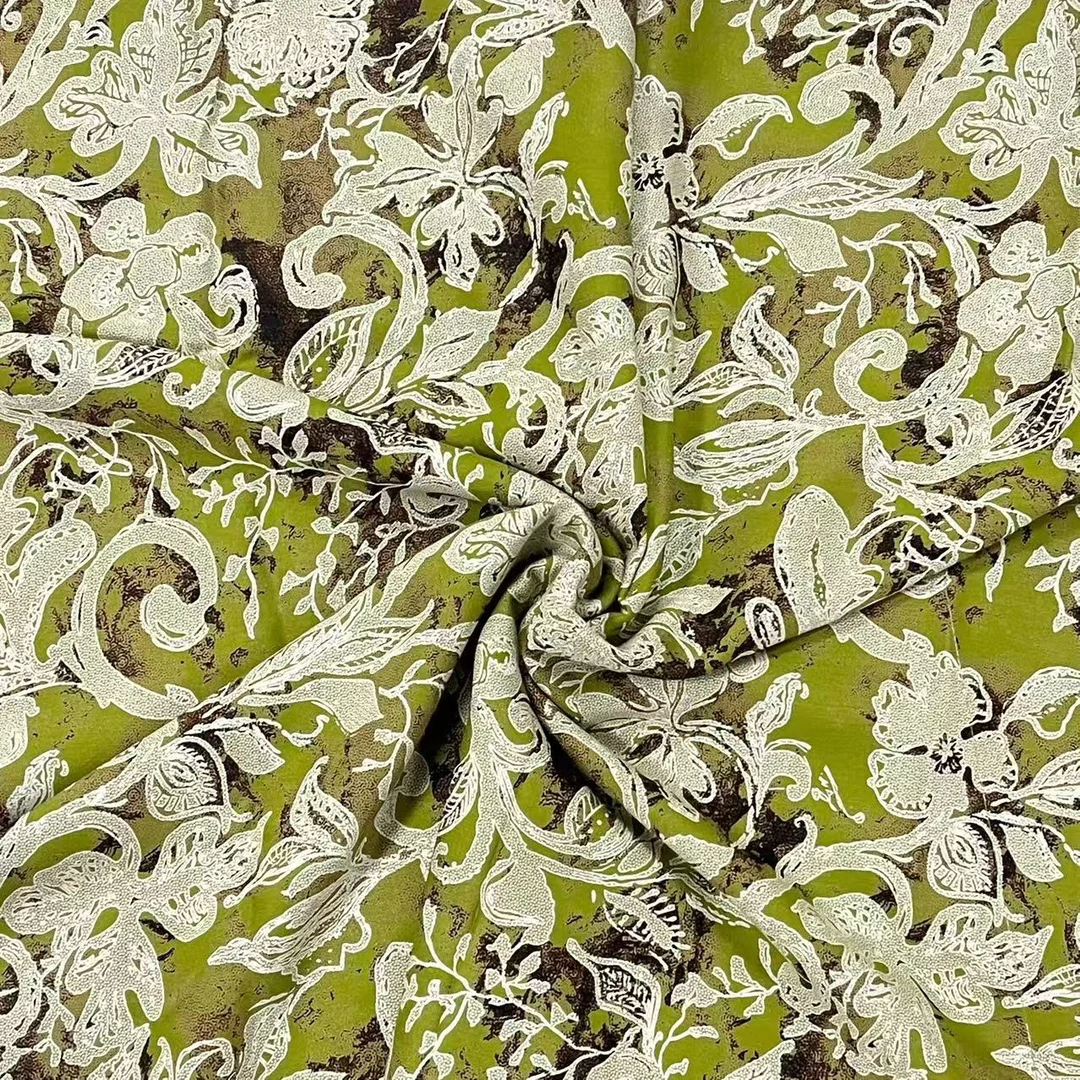 【云锦1店】241225-2号 雕印棉绸绿底蕾丝花 服装布料面料