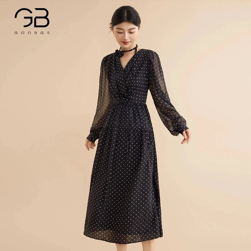 【女乔专属】谷邦GOOBGS V领波点连衣裙 G4341455-6