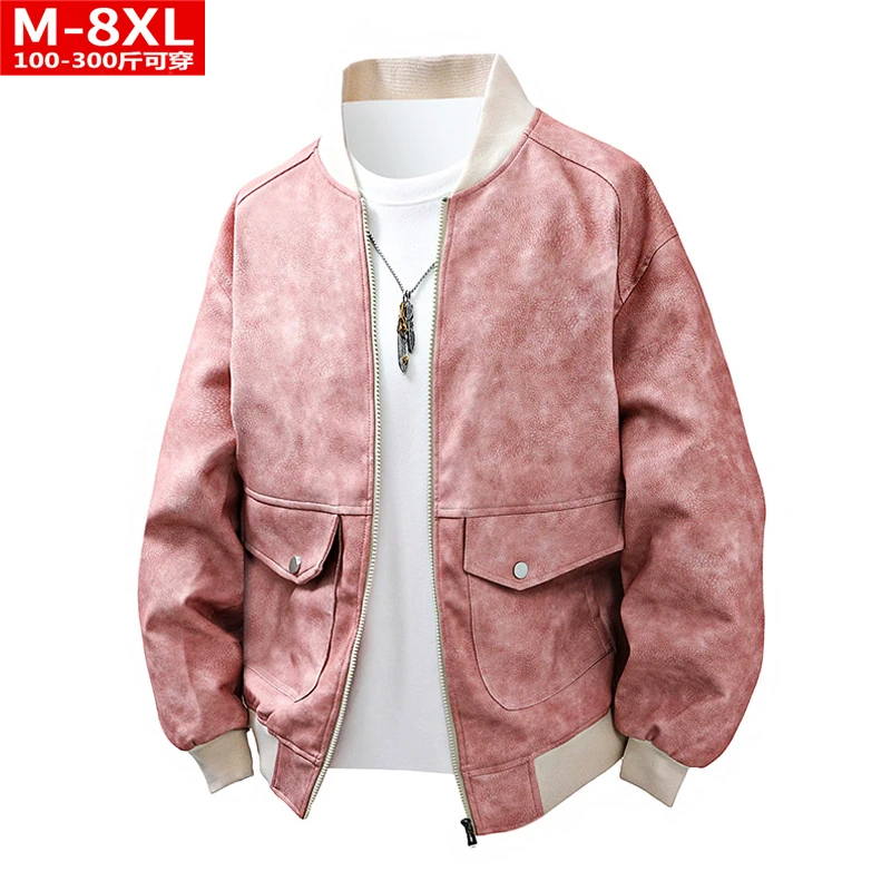 春秋潮流港风男装棒球领机车PU皮夹克胖男士加肥大码宽松休闲外套