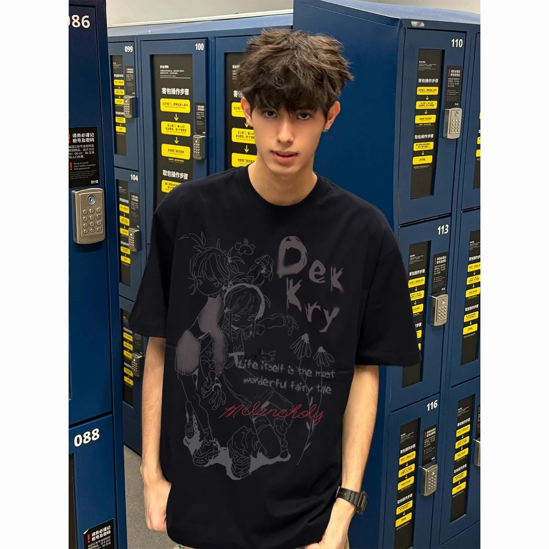 100%纯棉美式创意人物字母印花短袖t恤男女夏季宽松休闲情侣上衣