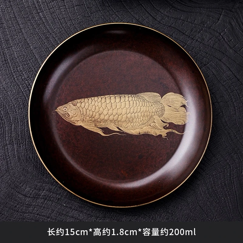 H纯铜金鱼圆形壶承