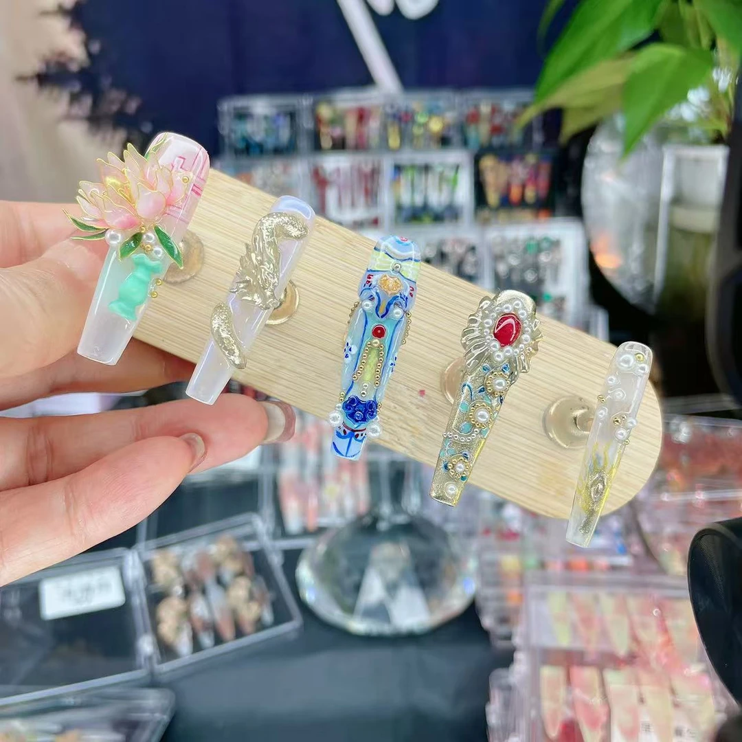 韵味—姚奈儿纯手工定制手绘国风雕花掐丝珐琅美甲穿戴甲甲片