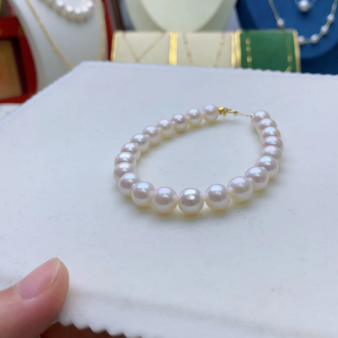 淡水珍珠手链18K金镶嵌8-9