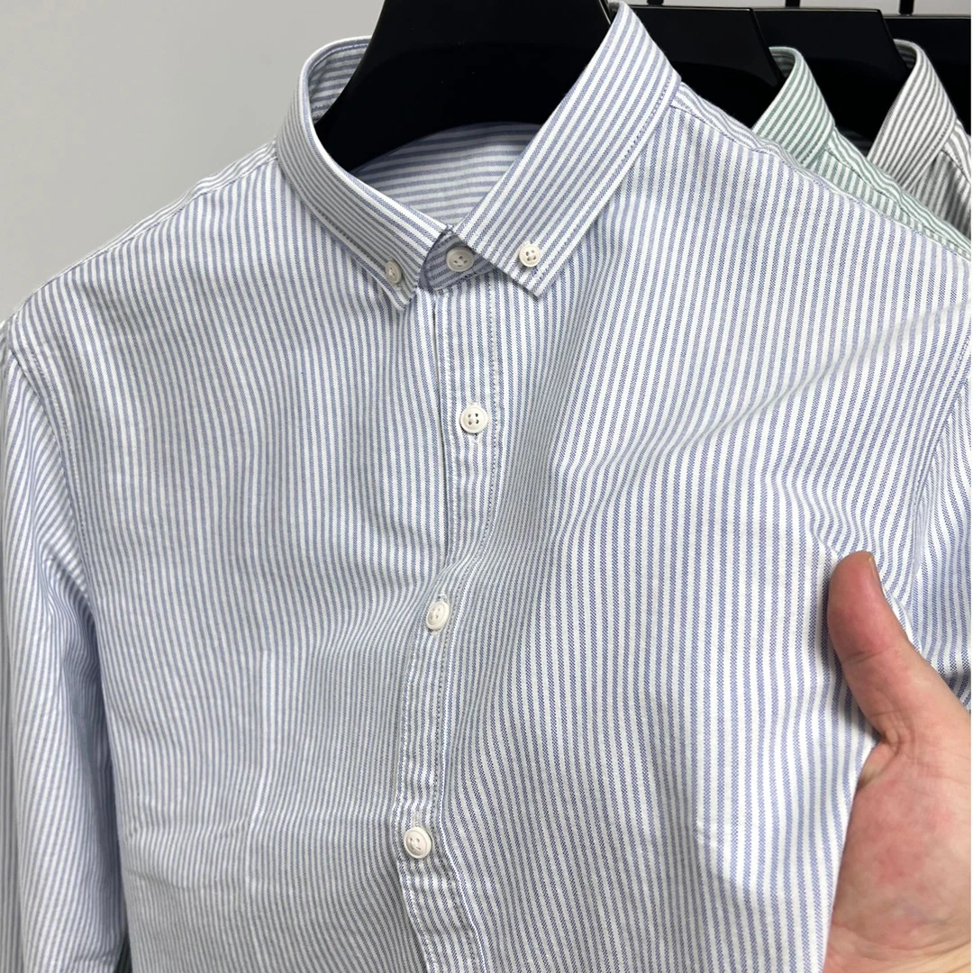 John Bunni高档纯棉长袖衬衫男士春秋季商务休闲条纹潮流内搭寸衣