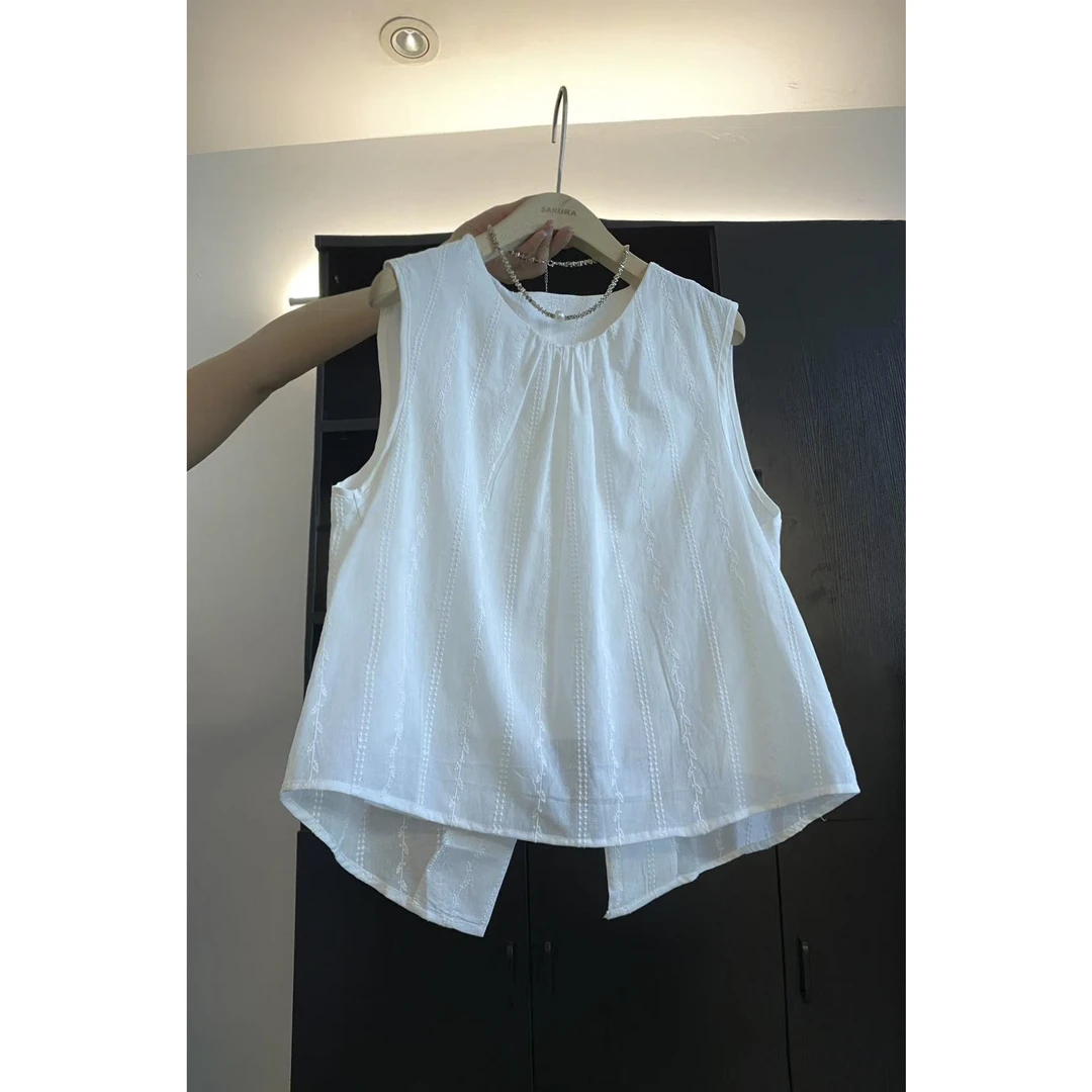 璎婲sᴀᴋᴜʀᴀ【里尔午后】岚韩版U型领气质重工刺绣提花燕尾无袖衬衫