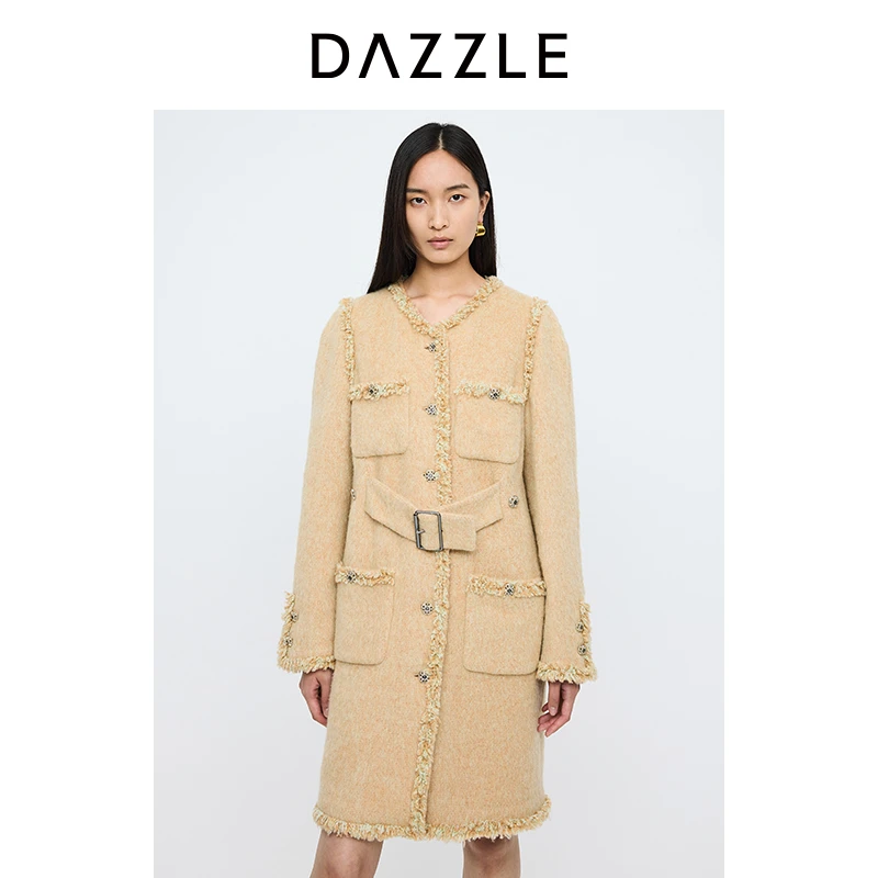 DAZZLE地素长大衣饰扣长款毛呢外套2H4G308