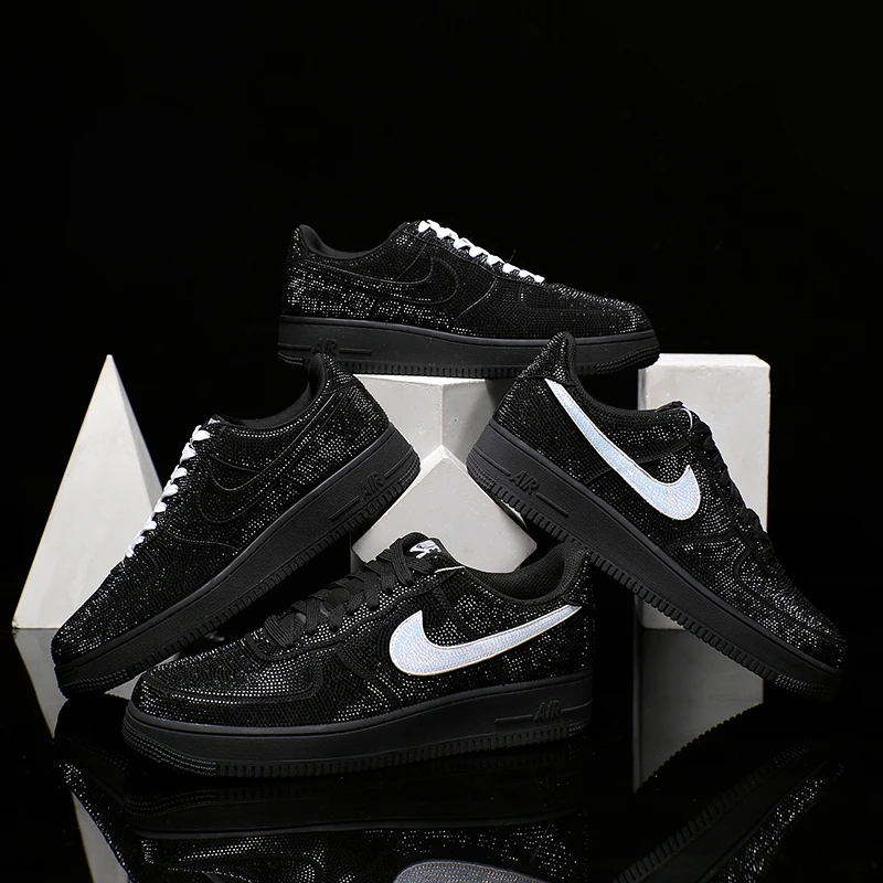 NIKE/耐克空军黑武士钻白钩满天星潮鞋增高百搭男女【定制球鞋】