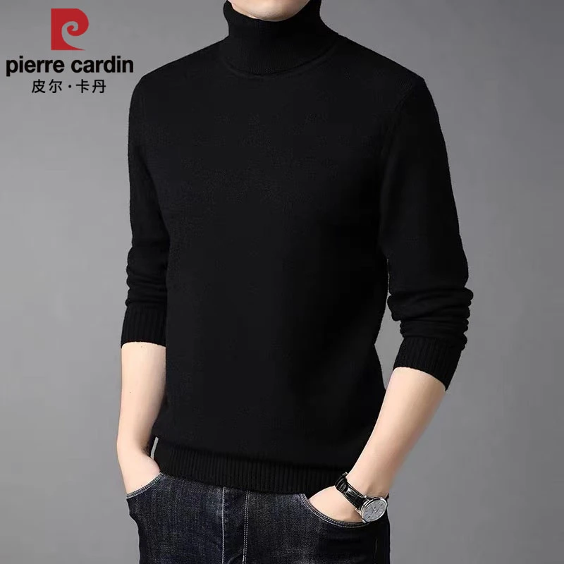 皮尔卡丹100%精纺羊毛男士针织加厚半高领毛衣中年冬季打底羊毛衫