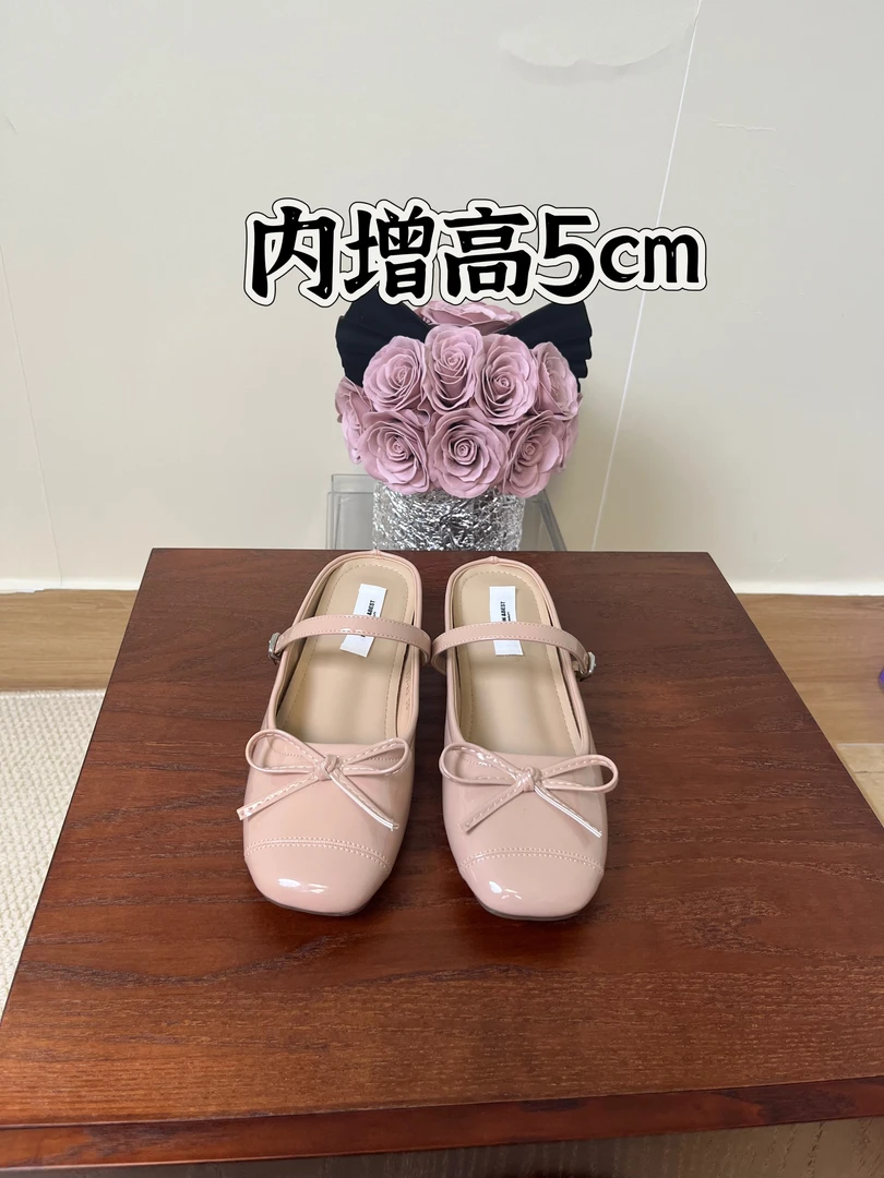 隐形增高5cm新款单鞋浅口平底方头复古皮鞋软底夏季爆款时尚百搭