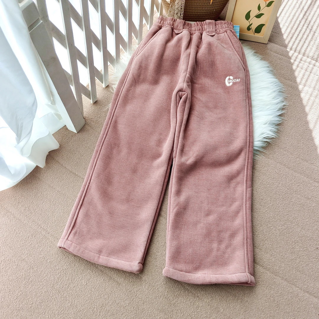 5060女童冬季新款加绒加厚宽松直筒保暖休闲韩版裤子