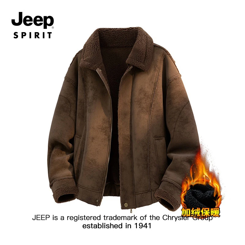 JEEPSPIRIT吉普美式复古羊羔绒棉衣外套男士冬季加绒加厚棉服夹克