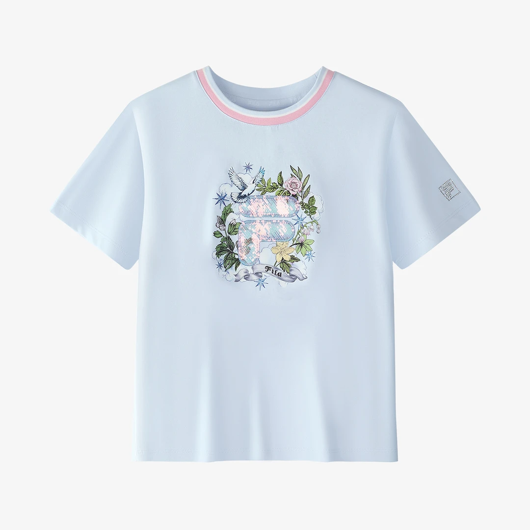 FILAKIDS新款儿童【中大童】学院8-16岁小清新圆领短袖K12G512101